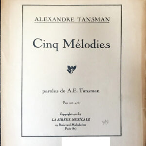 タンスマン 5つの小品 tansman cinq melodies 輸入楽譜/洋書/ピアノ/歌曲/声楽