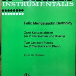 メンデルスゾーン 2つの演奏会用小品 Op.113,114 輸入楽譜 mendelssohn two concert pieces for 2 clarinets and piano クラリネット