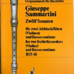 サンマルティーニ 12のソナタ 第2巻（第5番～第8番） Sammartini 12 Sonaten Band 2 (Nr.5~8) リコーダー2重奏,奏低音