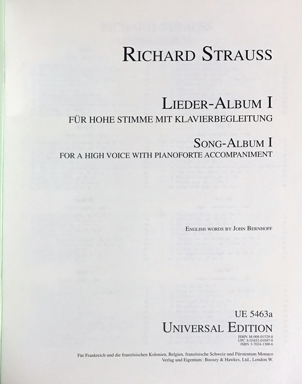 R.シュトラウス 歌曲集 第1巻 高声用 R.Strauss Song-Album 1 声楽