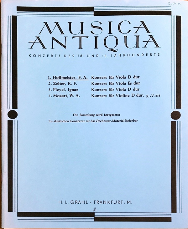 ホフマイスター ビオラ協奏曲 ニ長調 (ヴィオラ+ピアノ) 輸入楽譜 Hoffmeister Konzert fur Viola D Dur 洋書