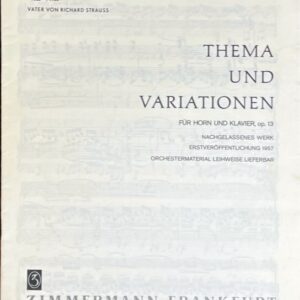 シュトラウス 主題と変奏 op. 13 (ホルン+ピアノ)輸入楽譜 Franz Strauss Thema und Variationen fur Horn und Klavier Op. 13 洋書