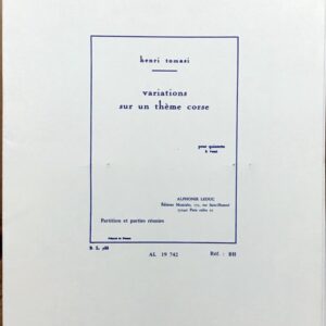 トマジ コルスの主題による変奏曲 木管5重奏 輸入楽譜 tomasi variations sur un theme corse Flute Oboe Bb Clarinet Bassoon Horn 洋書