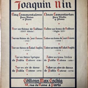 ホアキン・ニン sobre un theme de salinas (ヴァイオリンとピアノ) 輸入楽譜 Joaquin Nin 洋書